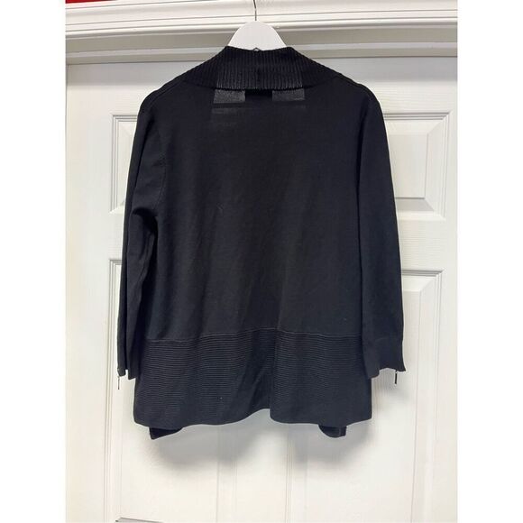 Carmen Marc Valvo Black Open Front Zipper Cuff Sweater sz L EUC - Picture 7 of 7